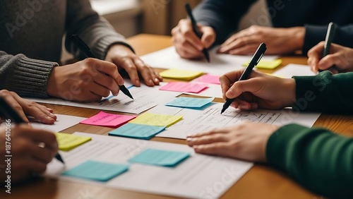 Team Collaboration Brainstorming Session with Sticky Notes