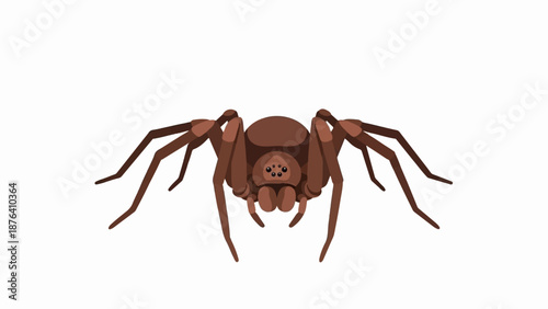 A brown, pixelated spider with eight legs and multiple eyes on its face