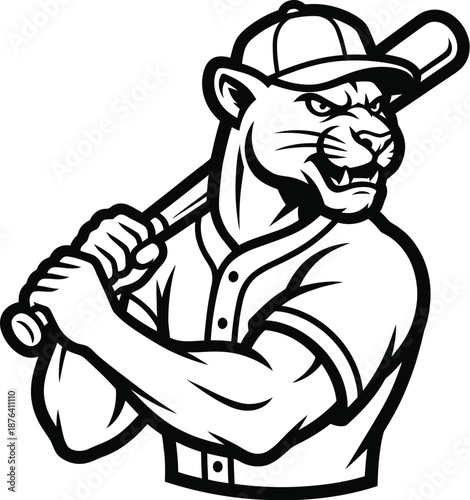 Wallpaper Mural Aggressive Panther Baseball Player Mascot Holding Bat, Vector Art Torontodigital.ca