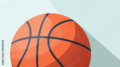 A close-up graphic of a textured orange basketball with dark lines, casting a long shadow