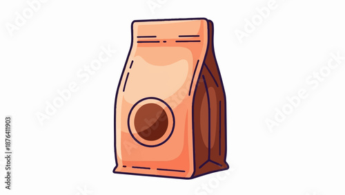 A cartoon-style illustration of a simple brown paper bag with a circular window