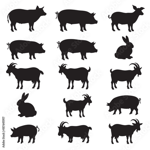Simple black silhouette of a pig on a bright white background