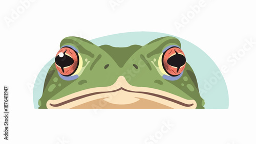 A close-up, stylized illustration of a green frog's face peeking over a surface