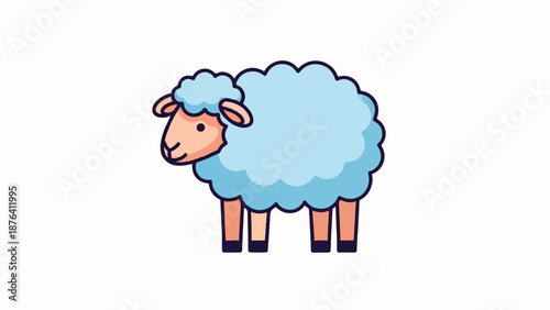 A cartoonish blue sheep with pinkish face and orange legs stands on a white background