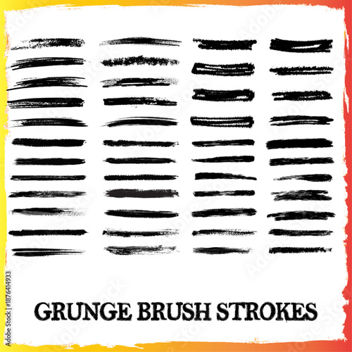 Grunge brushes collection. Black set paint, ink brush, brush strokes, brushes, lines, frames, box, grungy. Brush stroke paint boxes - stock vector.