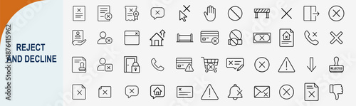 Canvas Print Reject and decline symbol icon set in thin line style
