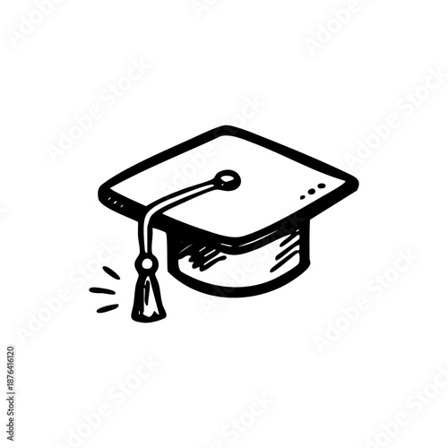 Graduation Cap Icon Doodle Style.