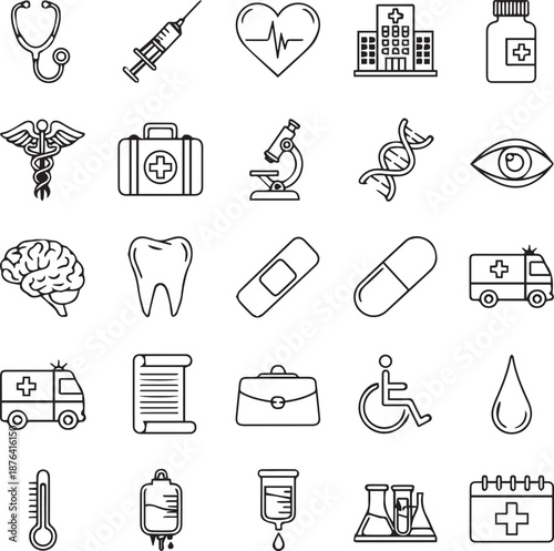 RAMADAN HEALTHCARE AND ISLAMIC MEDICAL CARE LINE ICONS SET VECTOR