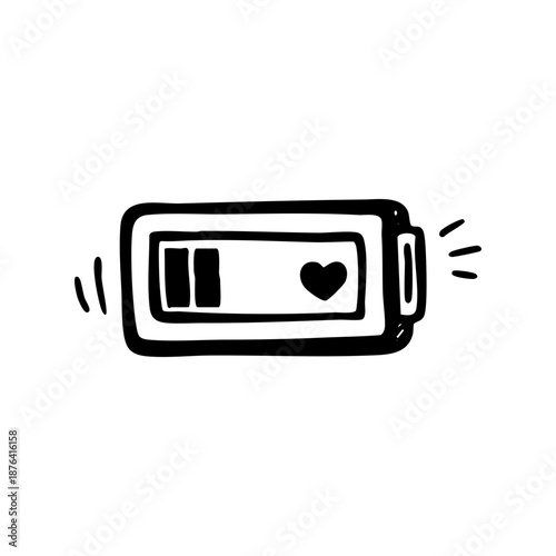 Doodle Battery Icon with Heart Symbol.