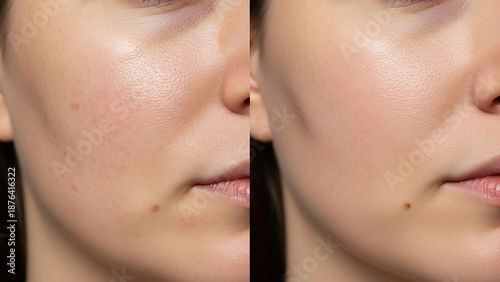 Side-by-side comparison of skin before and after treatment.