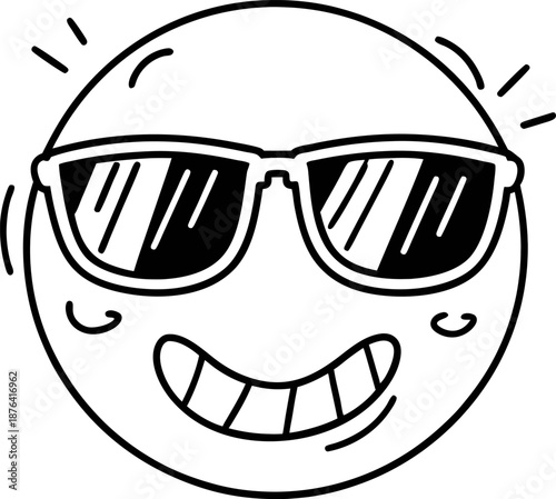 Cool smiling emoji with sunglasses enjoying sunny weather, cheerful facial expression, summer vibe