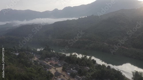 Wallpaper Mural Landscape of Laos and ariel view of nature, village and river in laos Torontodigital.ca
