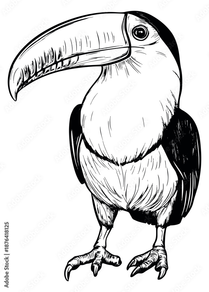 Naklejka premium Hand drawn line art illustration of a toucan depicting it standing for nature and jungle themes