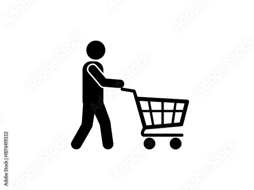 Black silhouette of a person pushing a shopping cart representing consumerism and retail