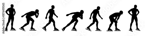 Speed skating athlete silhouette poses. Ice skating motion and balance positions