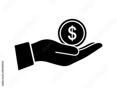 Black silhouette of a hand holding a dollar coin
