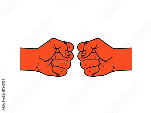 Two red fists facing each other in a symbol of conflict or solidarity
