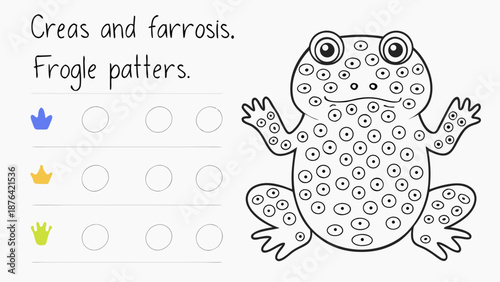 Vector illustration of a symmetrical frog with colorful pattern options for kids' creative activities