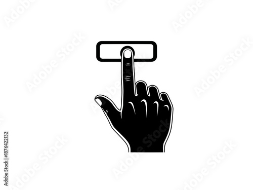 Black silhouette of a hand pressing a button