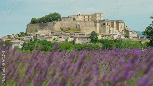 Grignan, Drôme, Auvergne-Rhône-Alpes, France across the lavender fields