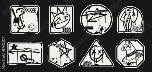 Urban streetwear element for t-shirt design and poster. Streetwear graffiti design set