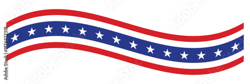 Wavy american flag ribbon icon on transparent background.