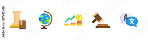 Social studies subject icons pack for school learning and classroom materials