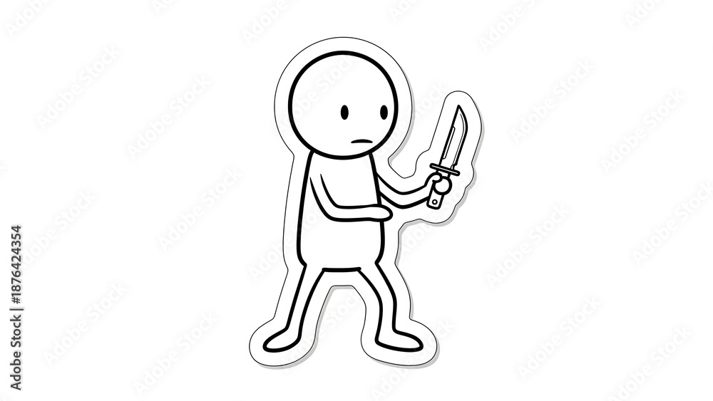 Fototapeta premium Simple Cartoon Character Holding a Knife in a Threatening Pose.