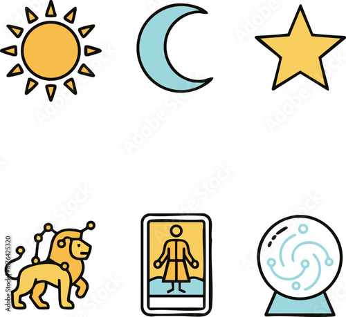 Astrology and mysticism icon set including sun moon star and crystal ball Silhouettes isolated on white background silhouette