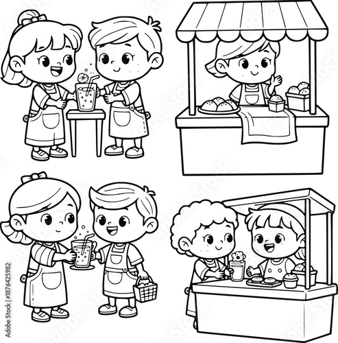 Little Entrepreneurs Coloring Book for Kids – Business Activity Vector