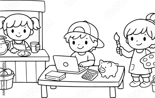 Little Entrepreneurs Coloring Book for Kids – Business Activity Vector