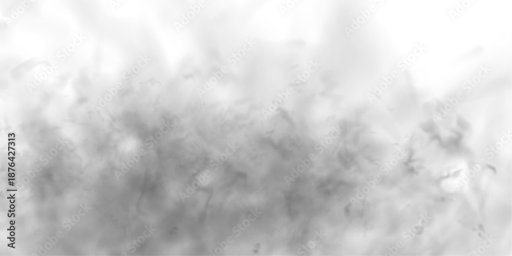 Naklejka premium Gray smoke and soft white clouds on clean white background. Atmospheric effects including mist, fog, and steam. High-resolution cutout smoke and cloud PNG vector illustration.