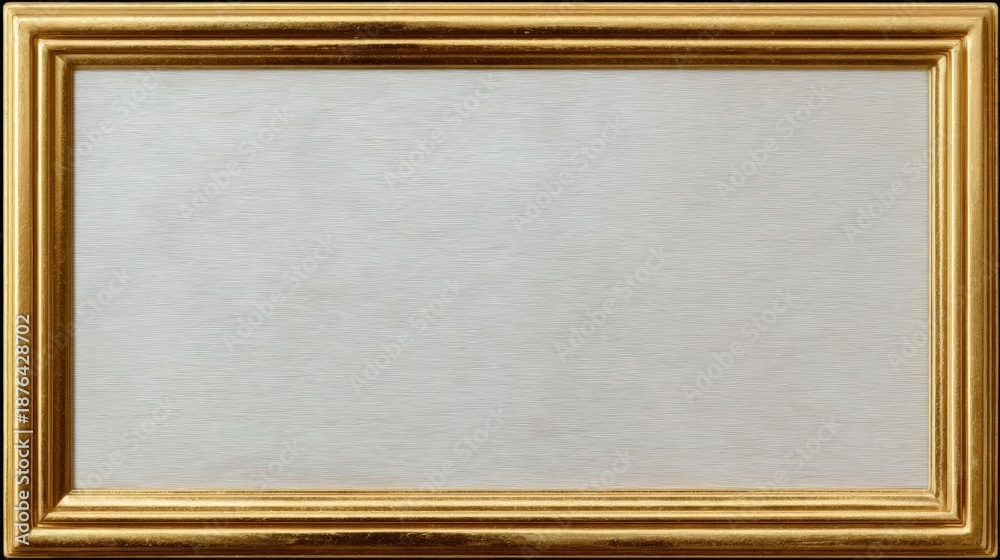 Fototapeta premium Rectangular picture frame with a gold-colored border. the frame is made of wood and has a smooth, polished finish. the edges of the frame are slightly curved, giving it a classic and elegant look.