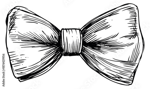 Hand drawn line art illustration of a bow tie depicting a stylish men's accessory for formal wear