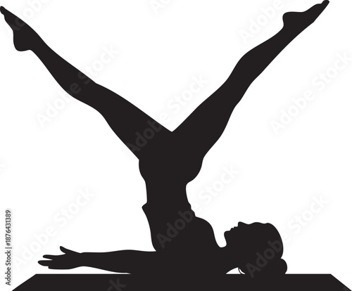 Woman practicing Pilates teaser pose silhouette isolated on white background minimalist V-sit and core strength illustration
