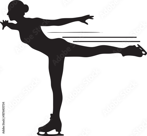 Figure skater spinning on one leg silhouette isolated on white background minimalist ice skating and winter sports illustration