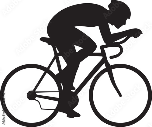 Road cyclist riding bike in aerodynamic tuck position silhouette isolated on white background minimalist cycling and racing illustration