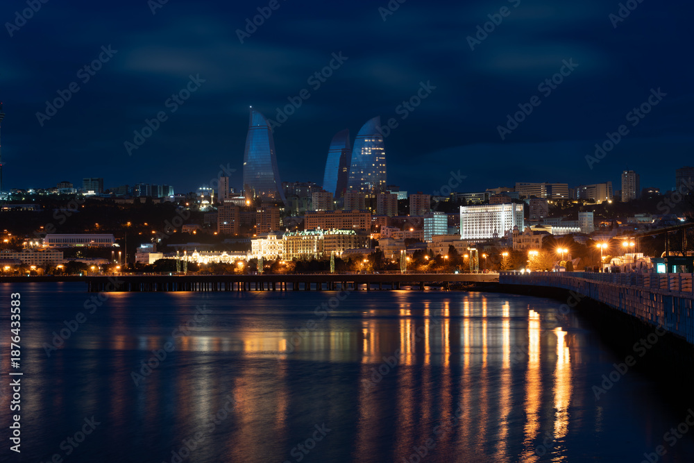 Fototapeta premium Baku Boulevard at night, Azerbaijan