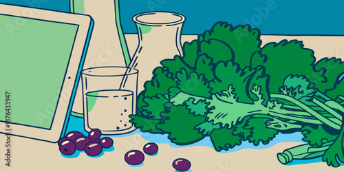 Fresh Green Kale & Blueberries Highlighting Antioxidant Power