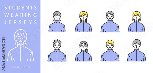 ジャージ姿の男女の上半身のイラストセット