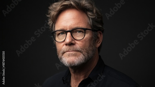 Portrait of a man wearing glasses dark background serious expression