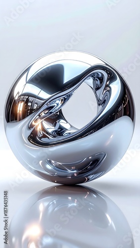 Abstract Chrome Sphere Futuristic Metallic Sculpture