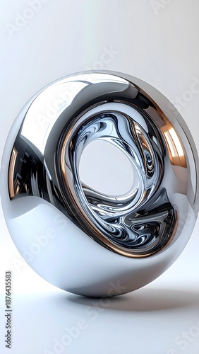 Abstract Chrome Sphere Futuristic Metallic Sculpture