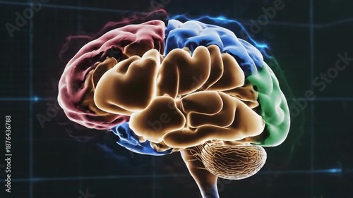 Abstract 3D Brain Model with Electric Blue Energy Pulses