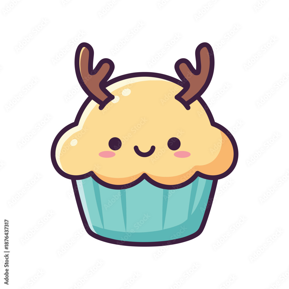 Obraz premium Adorable Cartoon Cupcake with Deer Antlers Illustration