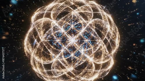 Abstract swirling galaxy of glowing particles and light streaks in deep space