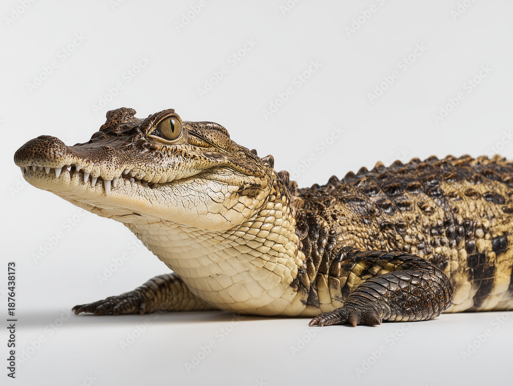 Fototapeta premium Young Crocodile with Open Mouth Isolated on White Background
