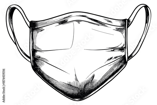 Hand drawn line art illustration of a face mask depicting protection from illness for healthcare and public safety