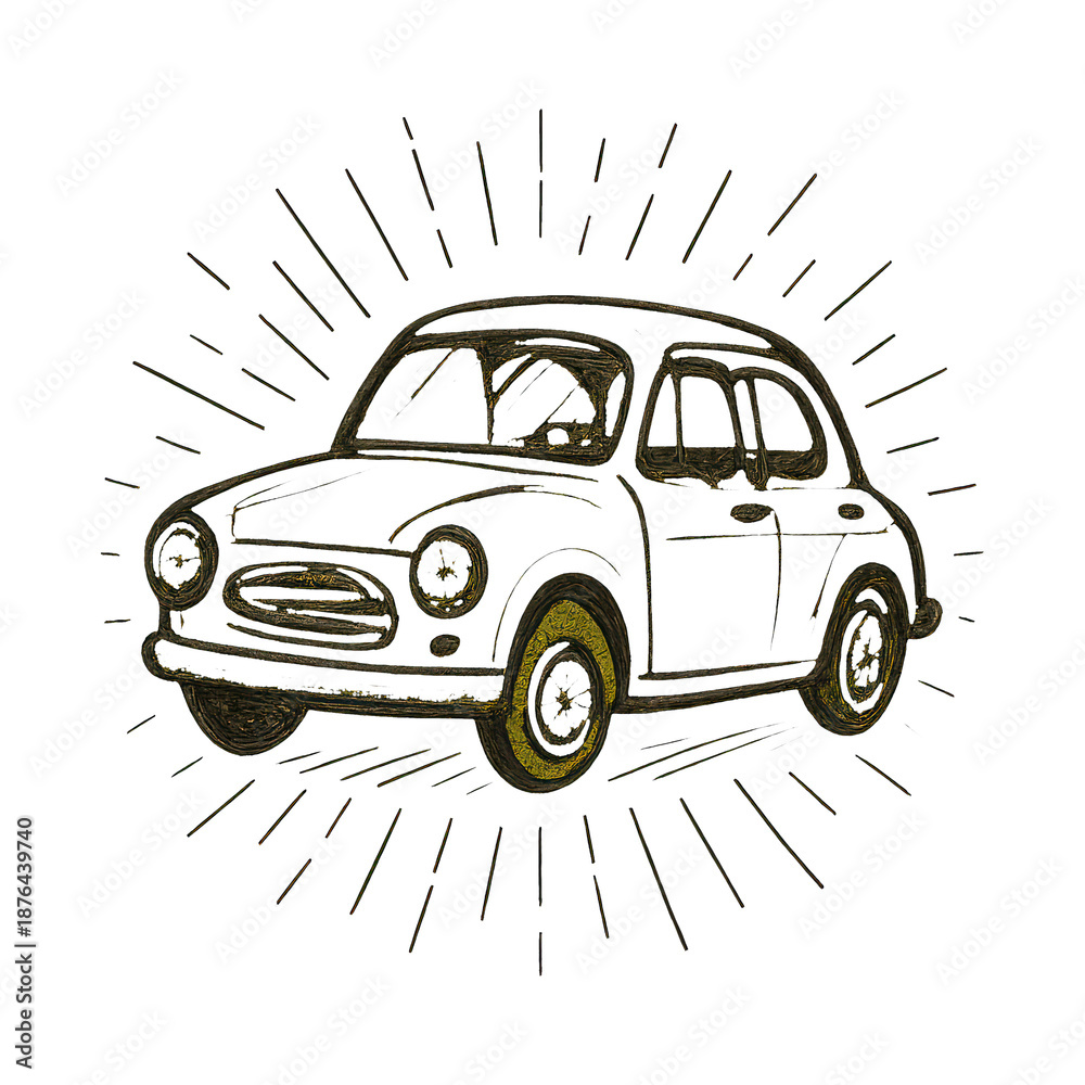Naklejka premium PNG Vintage car illustration with rays