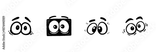 Cartoon Eyes Expressions In Hand Drawn Style Set. Emotive Facial Features, Animated Character Emotions Doodle Sketch Collection. Playful And Whimsical. Isolated Vector Illustration
